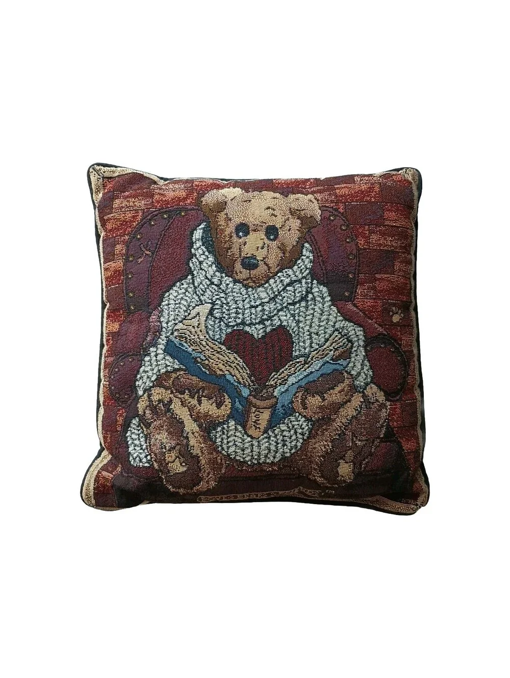 Vintage Large Boyds Bears & Friends Tapestry Throw Pillow Love Of Books Library